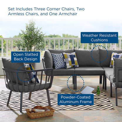 Riverside 6 Piece Outdoor Patio Aluminum Set - Gray Charcoal