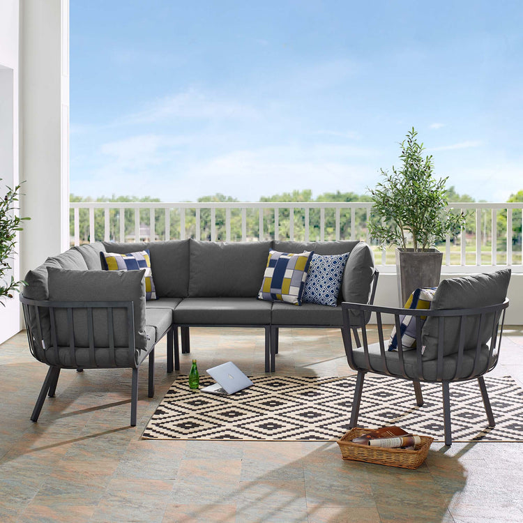 Riverside 6 Piece Outdoor Patio Aluminum Set - Gray Charcoal