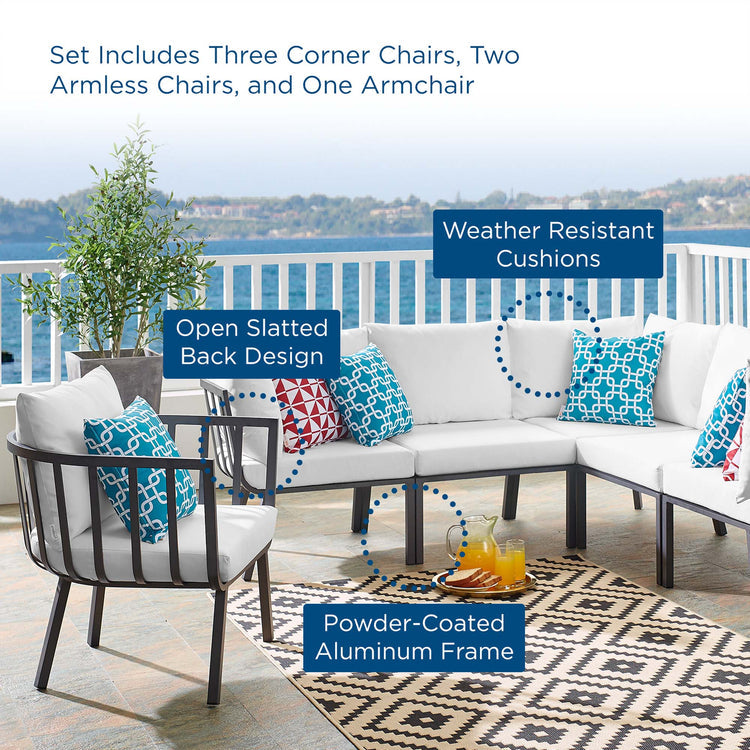 Riverside 6 Piece Outdoor Patio Aluminum Set - Gray White