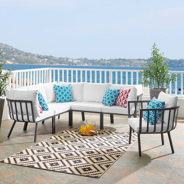 Riverside 6 Piece Outdoor Patio Aluminum Set - Gray White