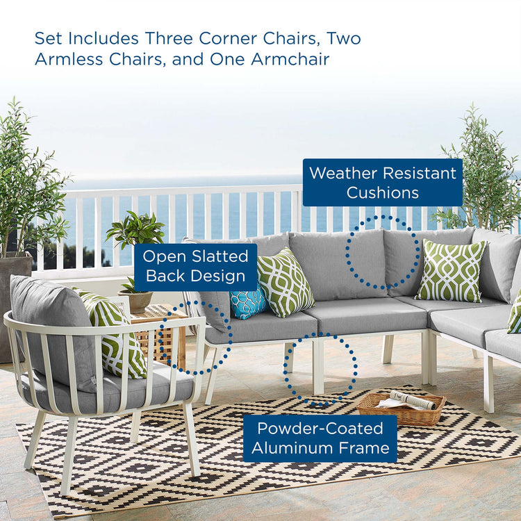 Riverside 6 Piece Outdoor Patio Aluminum Set - White Gray