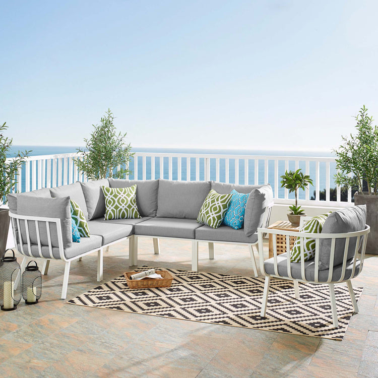Riverside 6 Piece Outdoor Patio Aluminum Set - White Gray