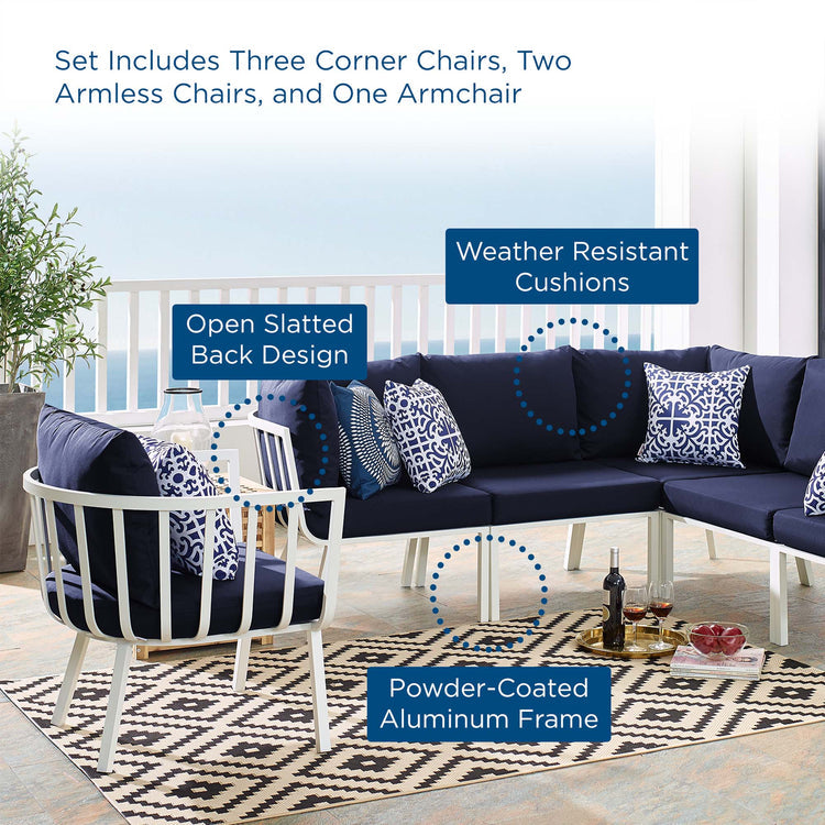 Riverside 6 Piece Outdoor Patio Aluminum Set - White Navy