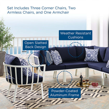 Riverside 6 Piece Outdoor Patio Aluminum Set - White Navy