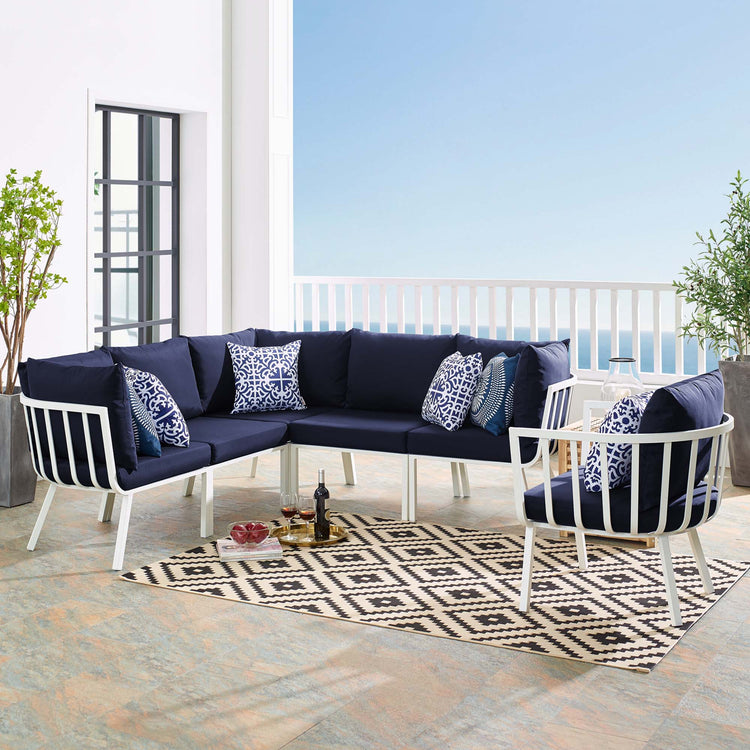 Riverside 6 Piece Outdoor Patio Aluminum Set - White Navy