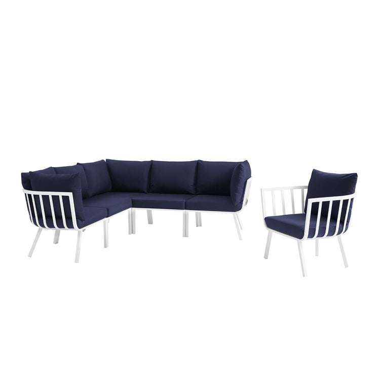 Riverside 6 Piece Outdoor Patio Aluminum Set - White Navy