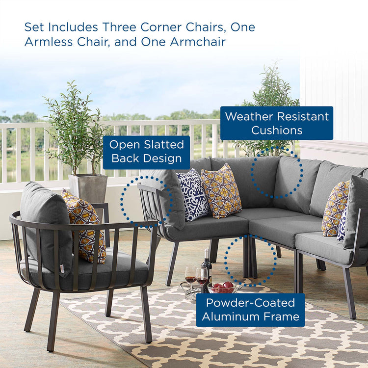 Riverside 5 Piece Outdoor Patio Aluminum Set - Gray Charcoal