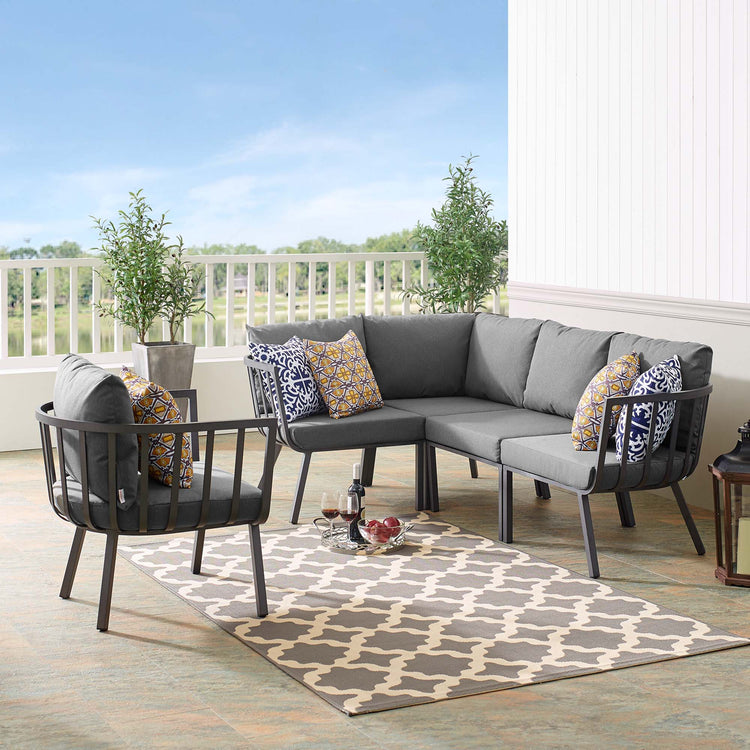 Riverside 5 Piece Outdoor Patio Aluminum Set - Gray Charcoal
