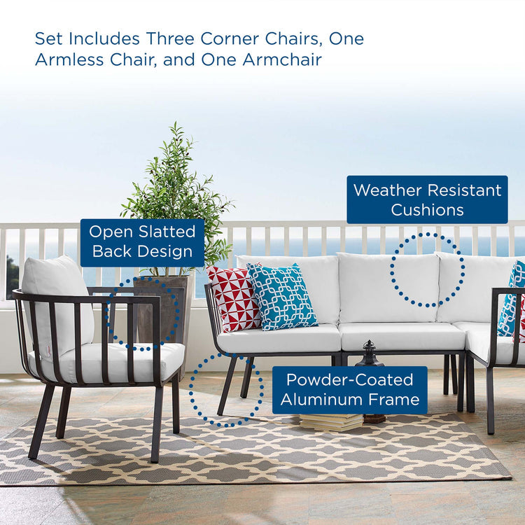 Riverside 5 Piece Outdoor Patio Aluminum Set - Gray White