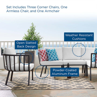 Riverside 5 Piece Outdoor Patio Aluminum Set - Gray White