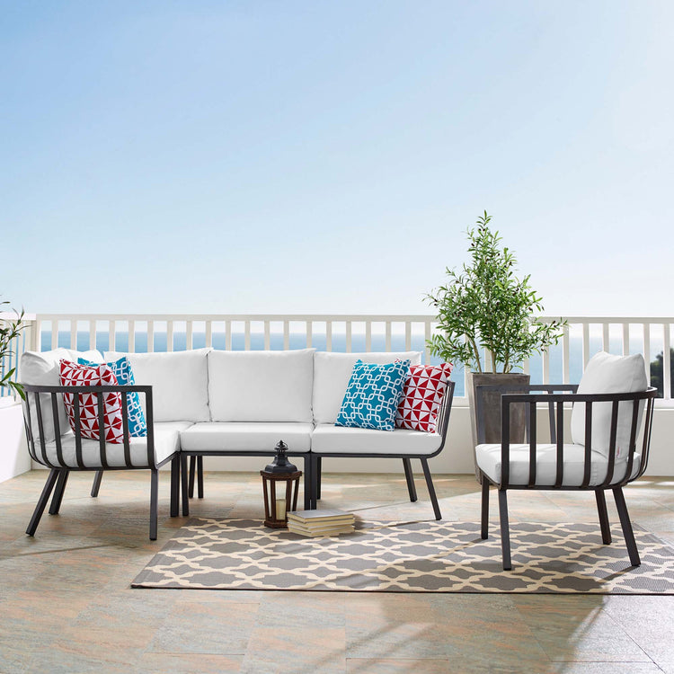 Riverside 5 Piece Outdoor Patio Aluminum Set - Gray White