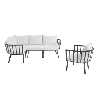 Riverside 5 Piece Outdoor Patio Aluminum Set - Gray White