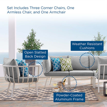 Riverside 5 Piece Outdoor Patio Aluminum Set - White Gray