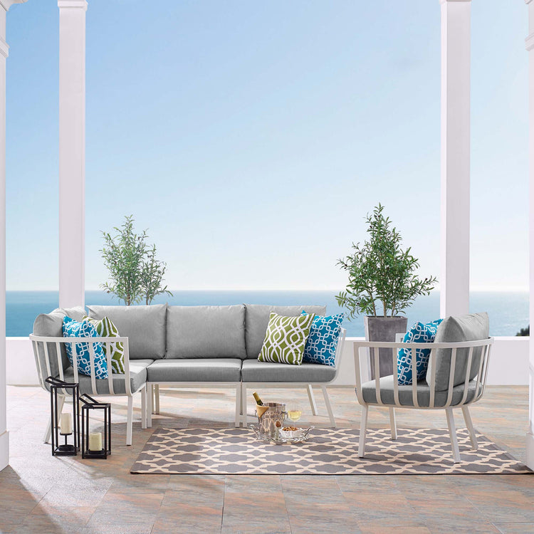 Riverside 5 Piece Outdoor Patio Aluminum Set - White Gray