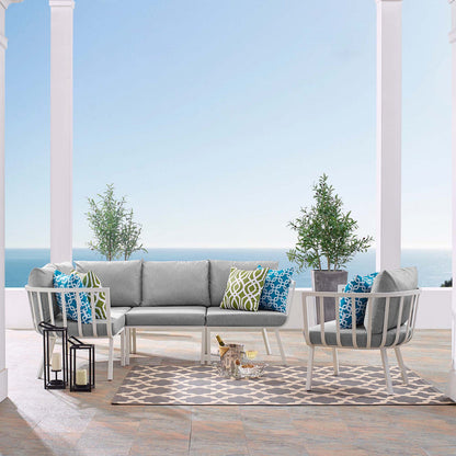 Riverside 5 Piece Outdoor Patio Aluminum Set - White Gray