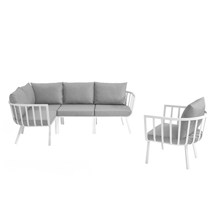Riverside 5 Piece Outdoor Patio Aluminum Set - White Gray