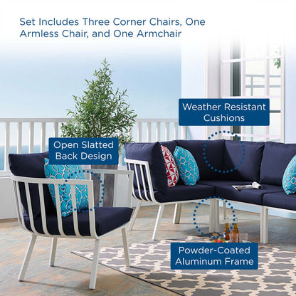 Riverside 5 Piece Outdoor Patio Aluminum Set - White Navy