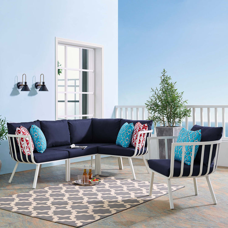 Riverside 5 Piece Outdoor Patio Aluminum Set - White Navy