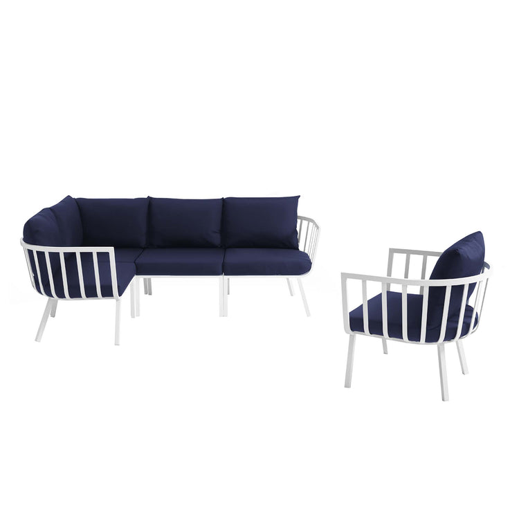 Riverside 5 Piece Outdoor Patio Aluminum Set - White Navy