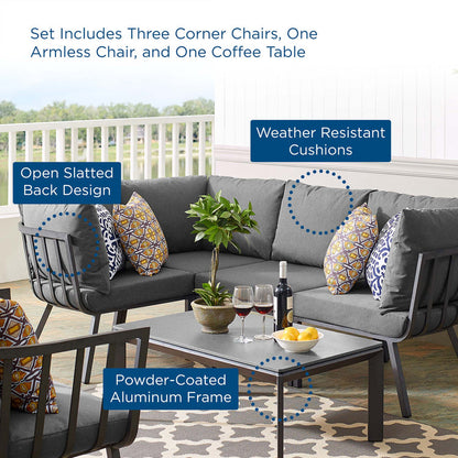 Riverside 5 Piece Outdoor Patio Aluminum Set - Gray Charcoal