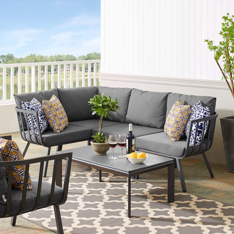 Riverside 5 Piece Outdoor Patio Aluminum Set - Gray Charcoal