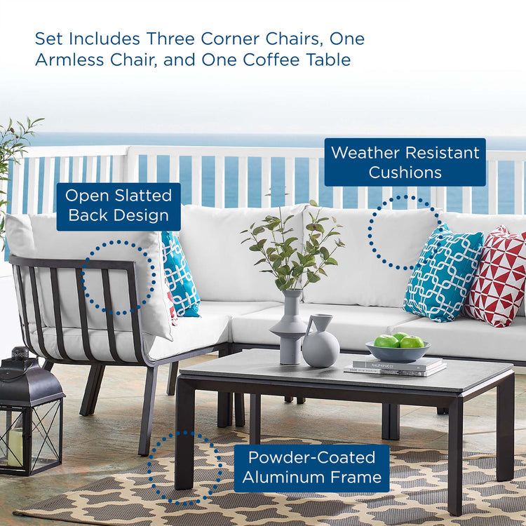 Riverside 5 Piece Outdoor Patio Aluminum Set - Gray White