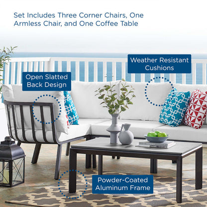 Riverside 5 Piece Outdoor Patio Aluminum Set - Gray White