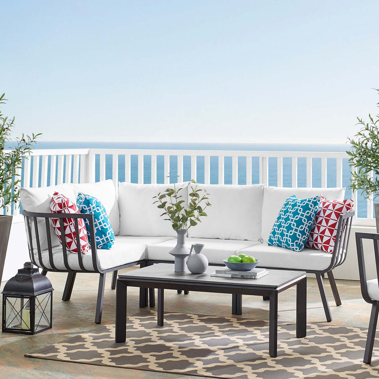 Riverside 5 Piece Outdoor Patio Aluminum Set - Gray White