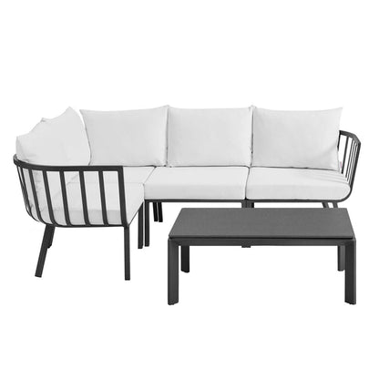 Riverside 5 Piece Outdoor Patio Aluminum Set - Gray White