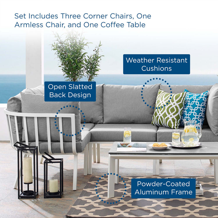 Riverside 5 Piece Outdoor Patio Aluminum Set - White Gray