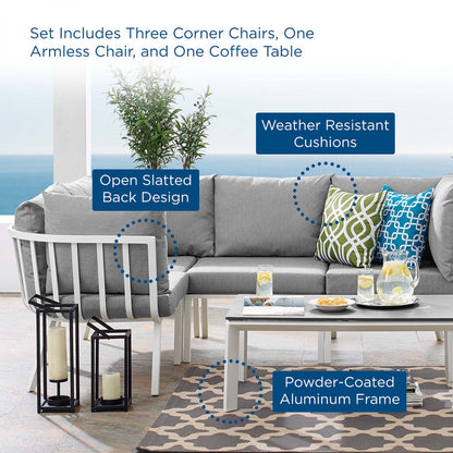 Riverside 5 Piece Outdoor Patio Aluminum Set - White Gray