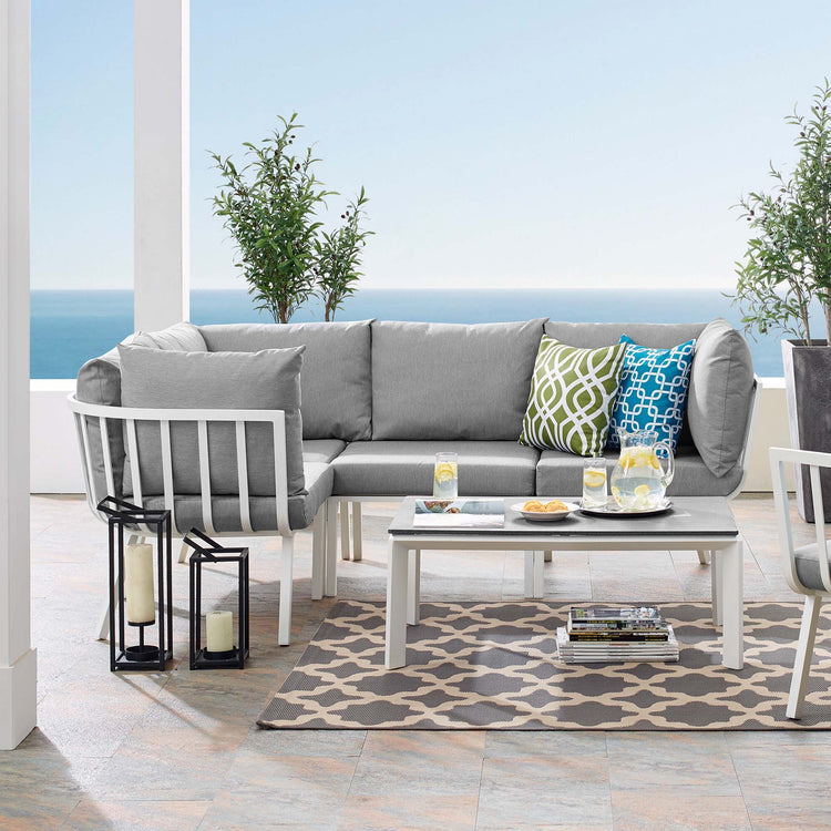Riverside 5 Piece Outdoor Patio Aluminum Set - White Gray