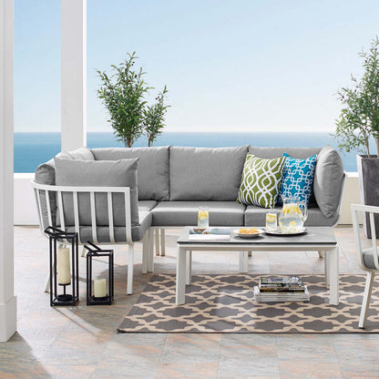 Riverside 5 Piece Outdoor Patio Aluminum Set - White Gray