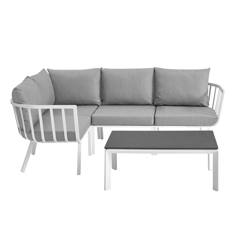 Riverside 5 Piece Outdoor Patio Aluminum Set - White Gray
