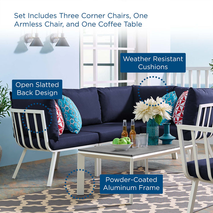 Riverside 5 Piece Outdoor Patio Aluminum Set - White Navy
