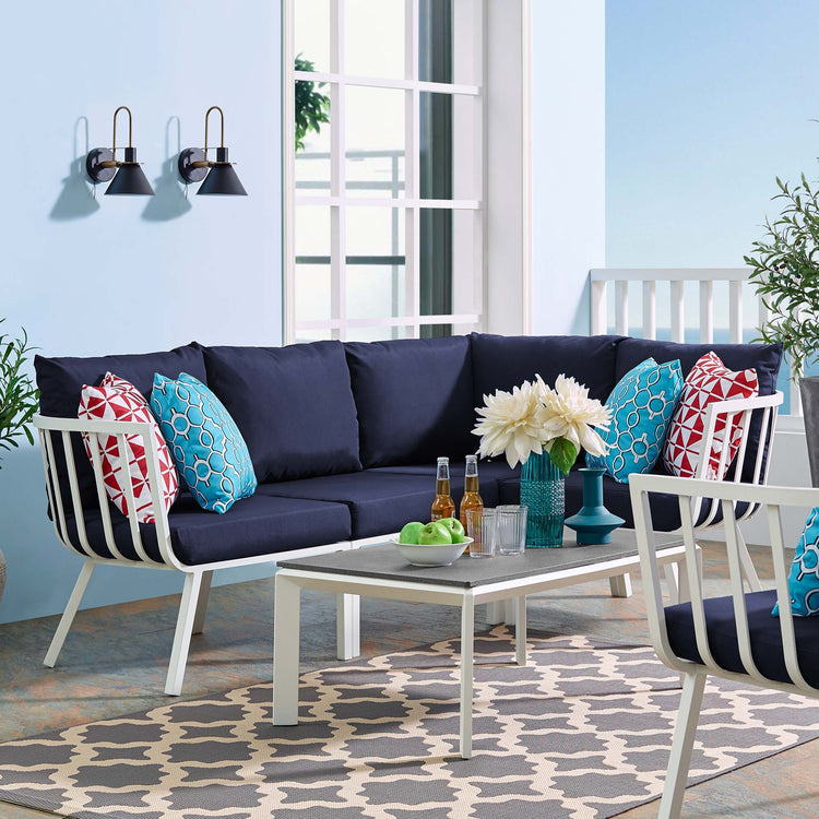 Riverside 5 Piece Outdoor Patio Aluminum Set - White Navy