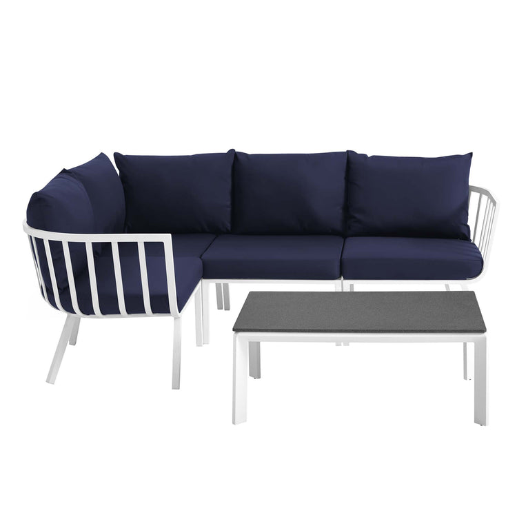 Riverside 5 Piece Outdoor Patio Aluminum Set - White Navy