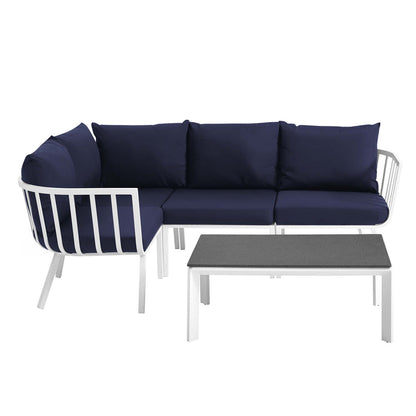 Riverside 5 Piece Outdoor Patio Aluminum Set - White Navy