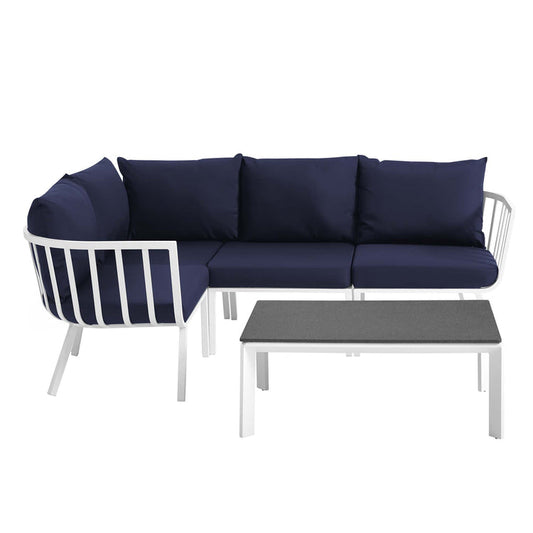Riverside 5 Piece Outdoor Patio Aluminum Set - White Navy