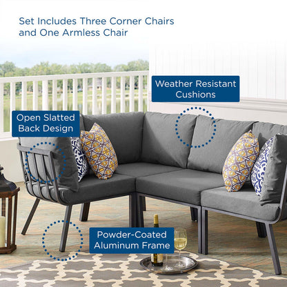 Riverside 4 Piece Outdoor Patio Aluminum Sectional - Gray Charcoal