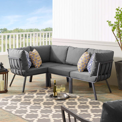 Riverside 4 Piece Outdoor Patio Aluminum Sectional - Gray Charcoal