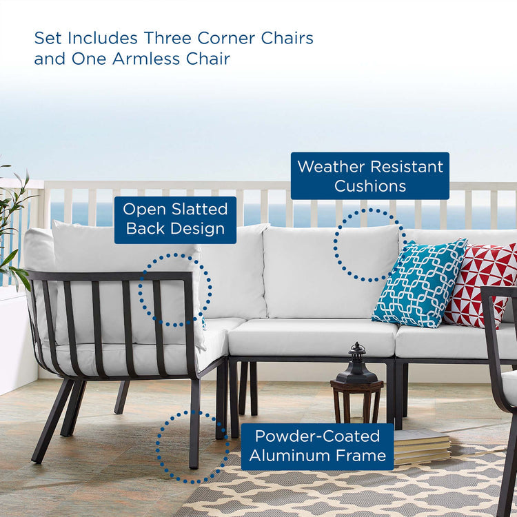 Riverside 4 Piece Outdoor Patio Aluminum Sectional - Gray White