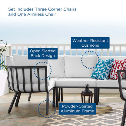 Riverside 4 Piece Outdoor Patio Aluminum Sectional - Gray White