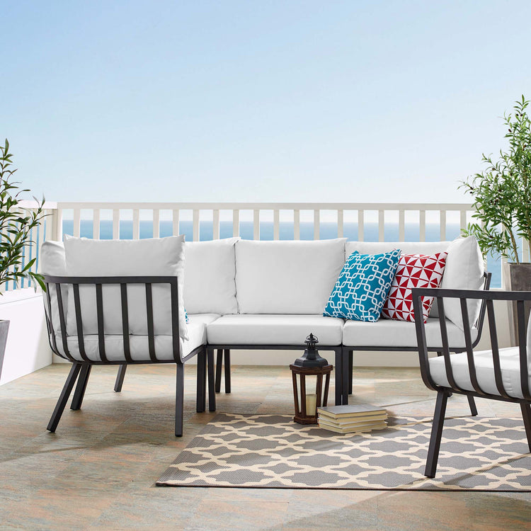 Riverside 4 Piece Outdoor Patio Aluminum Sectional - Gray White