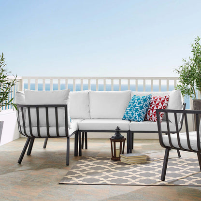 Riverside 4 Piece Outdoor Patio Aluminum Sectional - Gray White