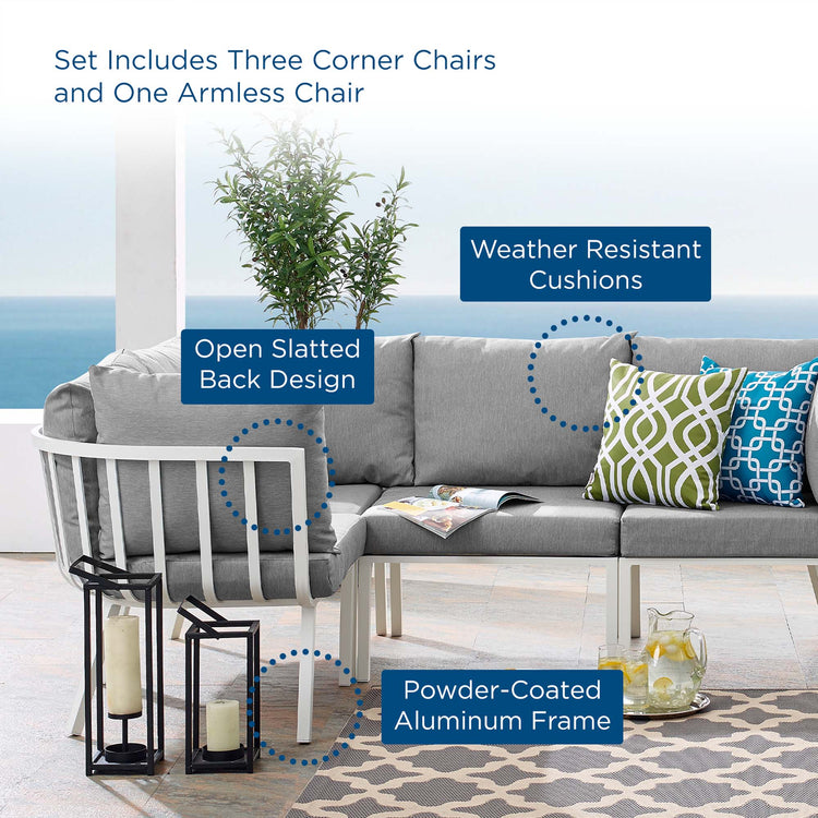 Riverside 4 Piece Outdoor Patio Aluminum Sectional - White Gray