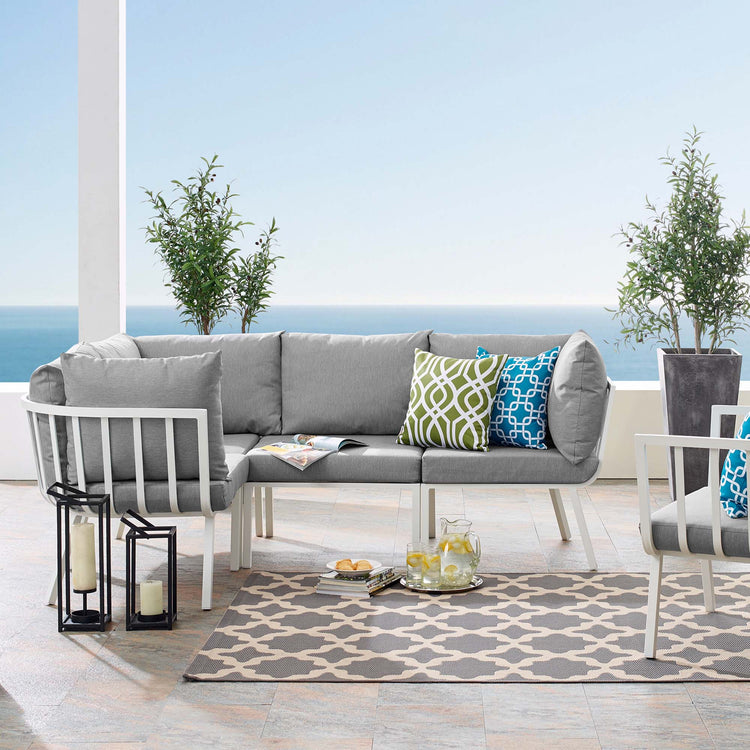 Riverside 4 Piece Outdoor Patio Aluminum Sectional - White Gray