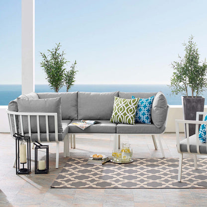 Riverside 4 Piece Outdoor Patio Aluminum Sectional - White Gray