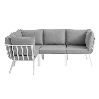 Riverside 4 Piece Outdoor Patio Aluminum Sectional - White Gray