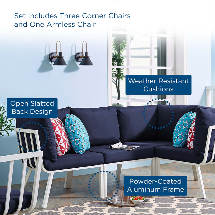 Riverside 4 Piece Outdoor Patio Aluminum Sectional - White Navy